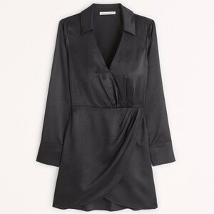 Abercrombie & Fitch Long-Sleeve Satin Drapey Shirt Dress Small Tall